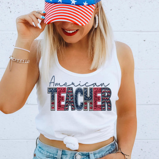 American Teacher Faux Embroidery Sequin - DTF