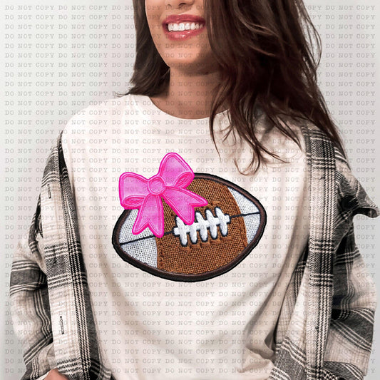Football With Faux Embroidery Coquette Bow - DTF