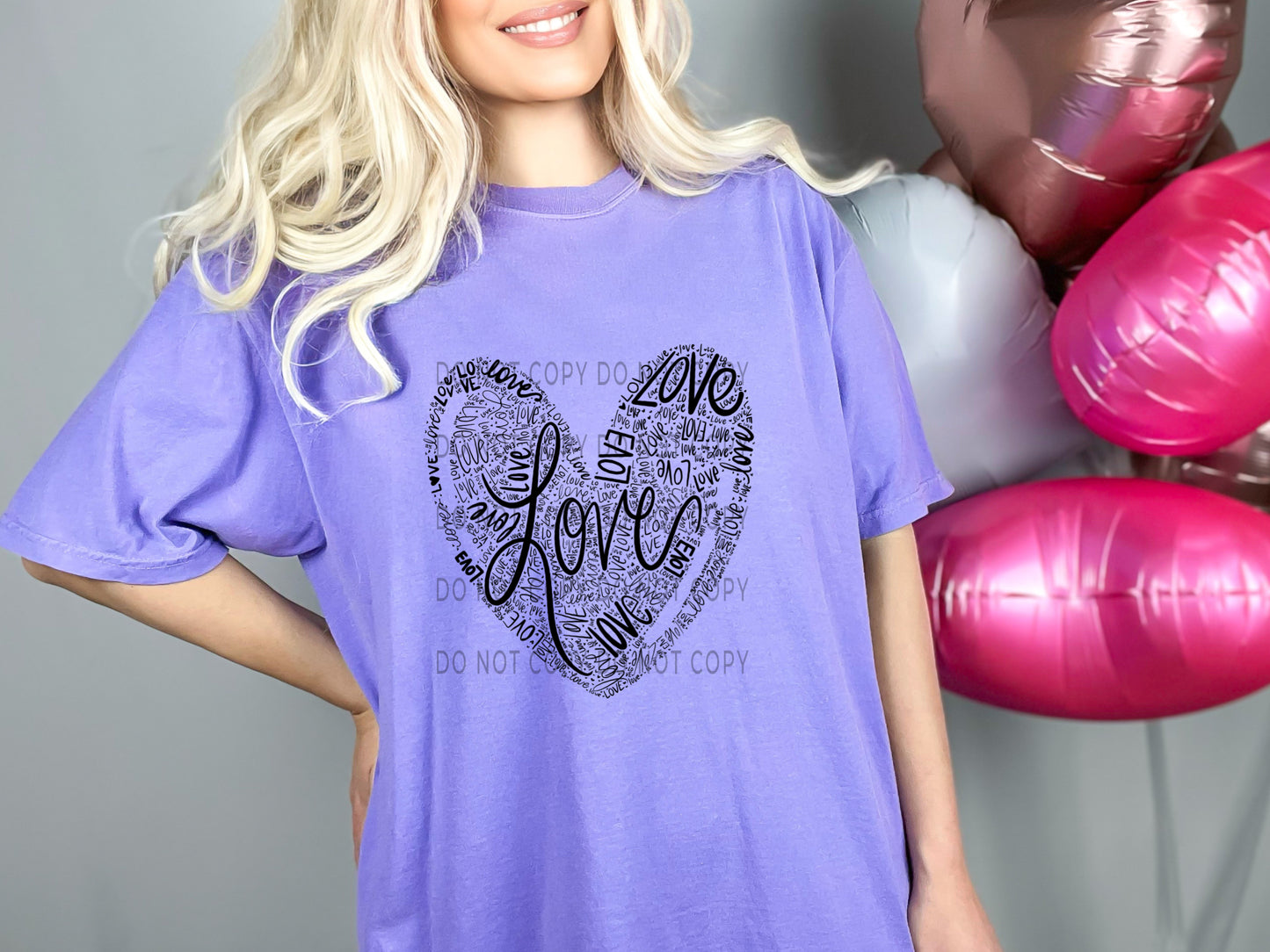 Love Heart Repeated Blk DTF