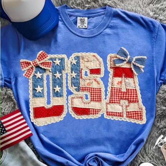 USA faux quilt with bows-DTF&UV