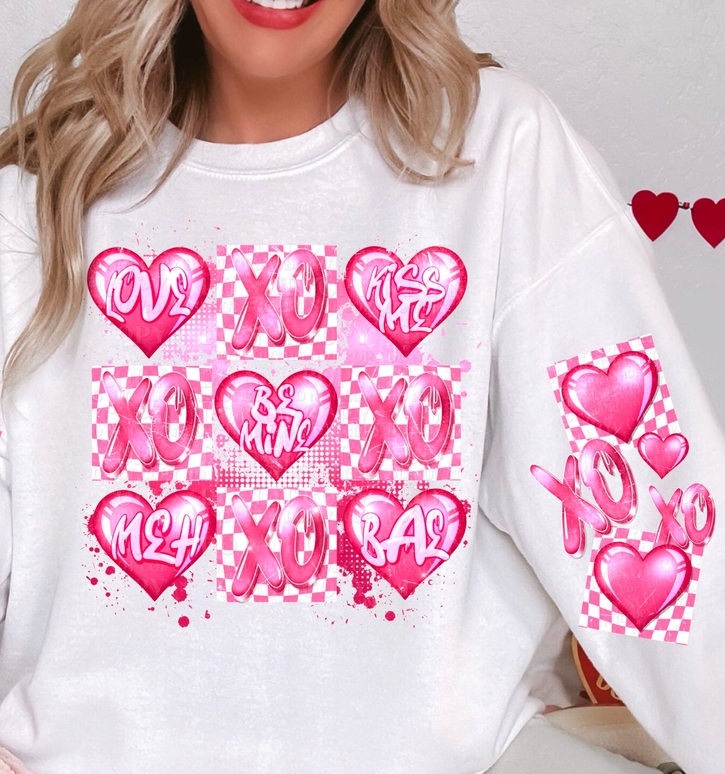 Xo Be Mine Pink Checkered (FRONT OF SHIRT & SLEEVE COMBO)-DTF