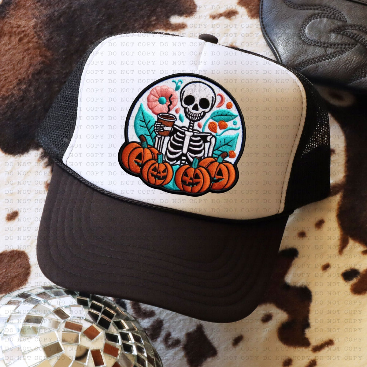 Fall Skellie 2 Trucker Faux Hat Patch -DTF