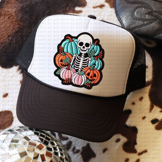 Fall Skellie 3 Trucker Faux Hat Patch -DTF