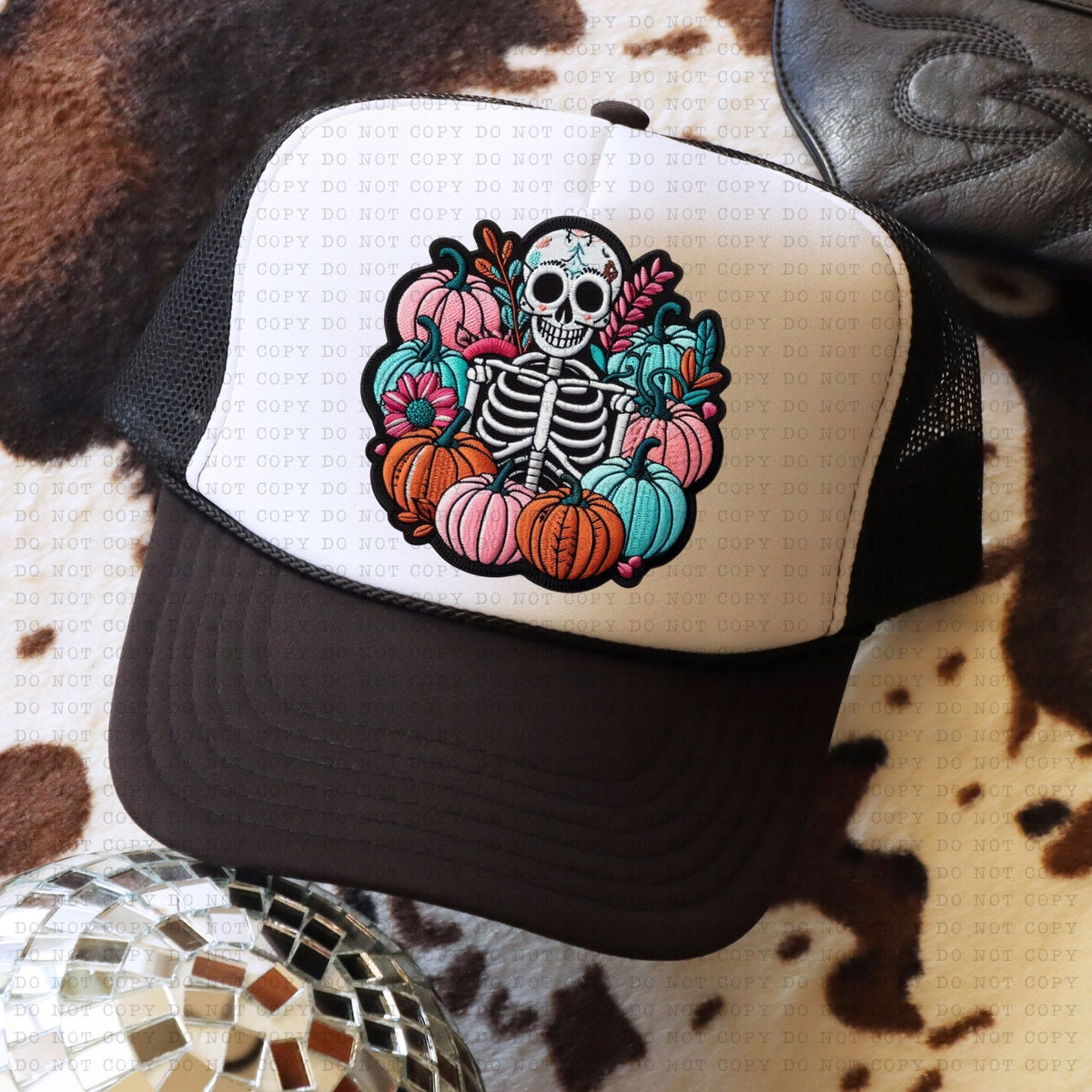 Fall Skellie 4 Trucker Faux Hat Patch -DTF