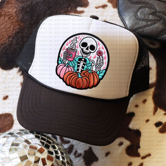 Fall Skellie Trucker Faux Hat Patch -DTF