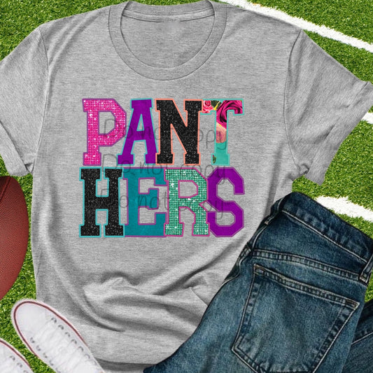 Panthers faux appliqué words-DTF