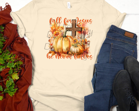Fall for Jesus cross pumpkins leaves-DTF