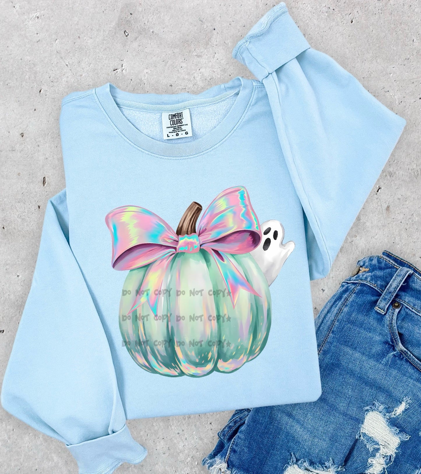 Iridescent pumpkin with ghost-DTF