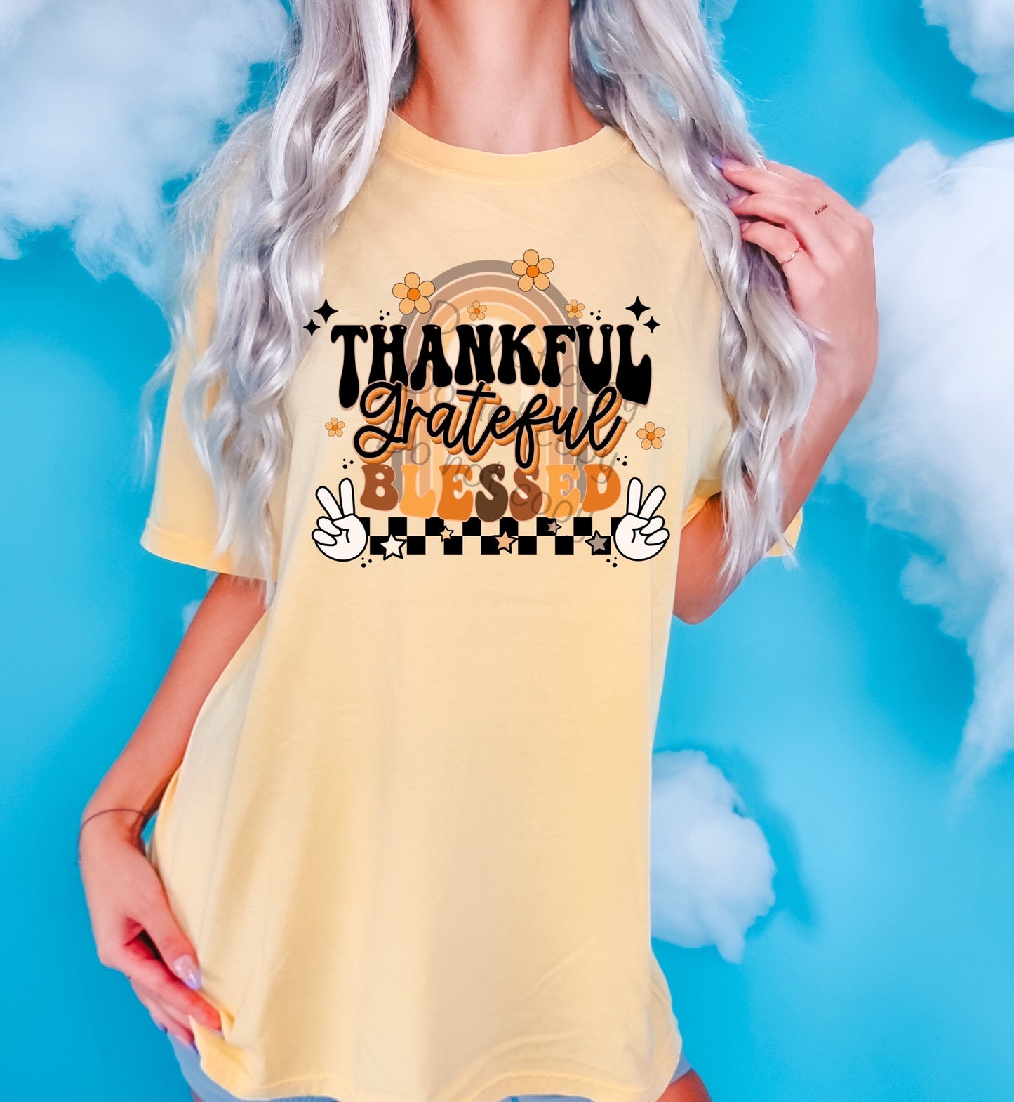 Thankful grateful blessed rainbow checkered-DTF