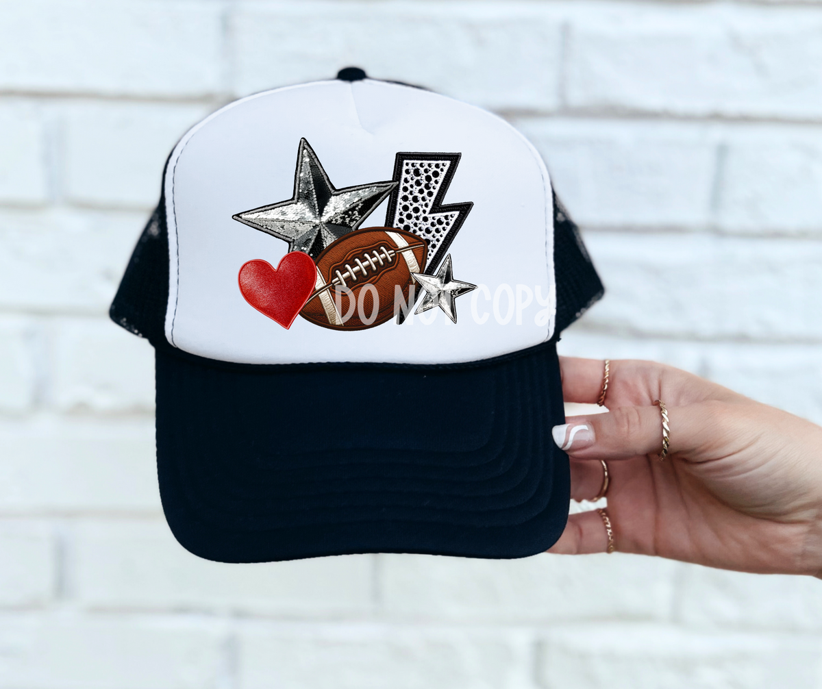 Football star bolt faux hat Patch-DTF