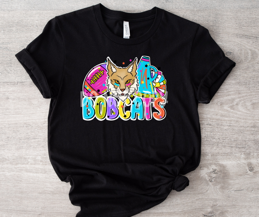 Football and Poms Mascot Bright Bobcats-dtf