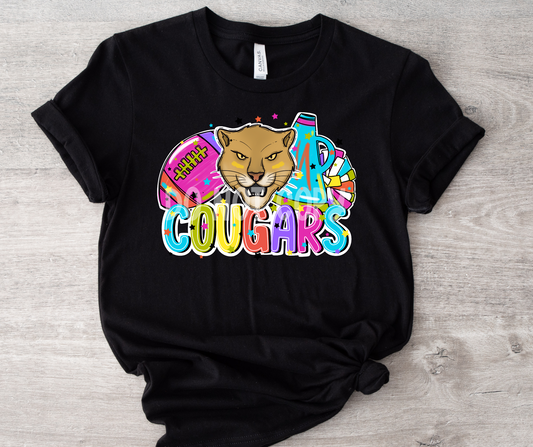 Football and Poms Mascot Bright Cougars-DTF