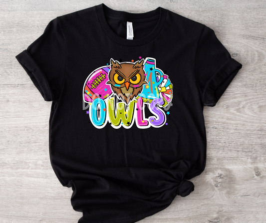 Football and Poms Mascot Bright Owls-DTF
