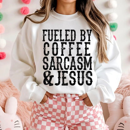 Fueled by coffee sarcasm jesus (black) -DTF&UV