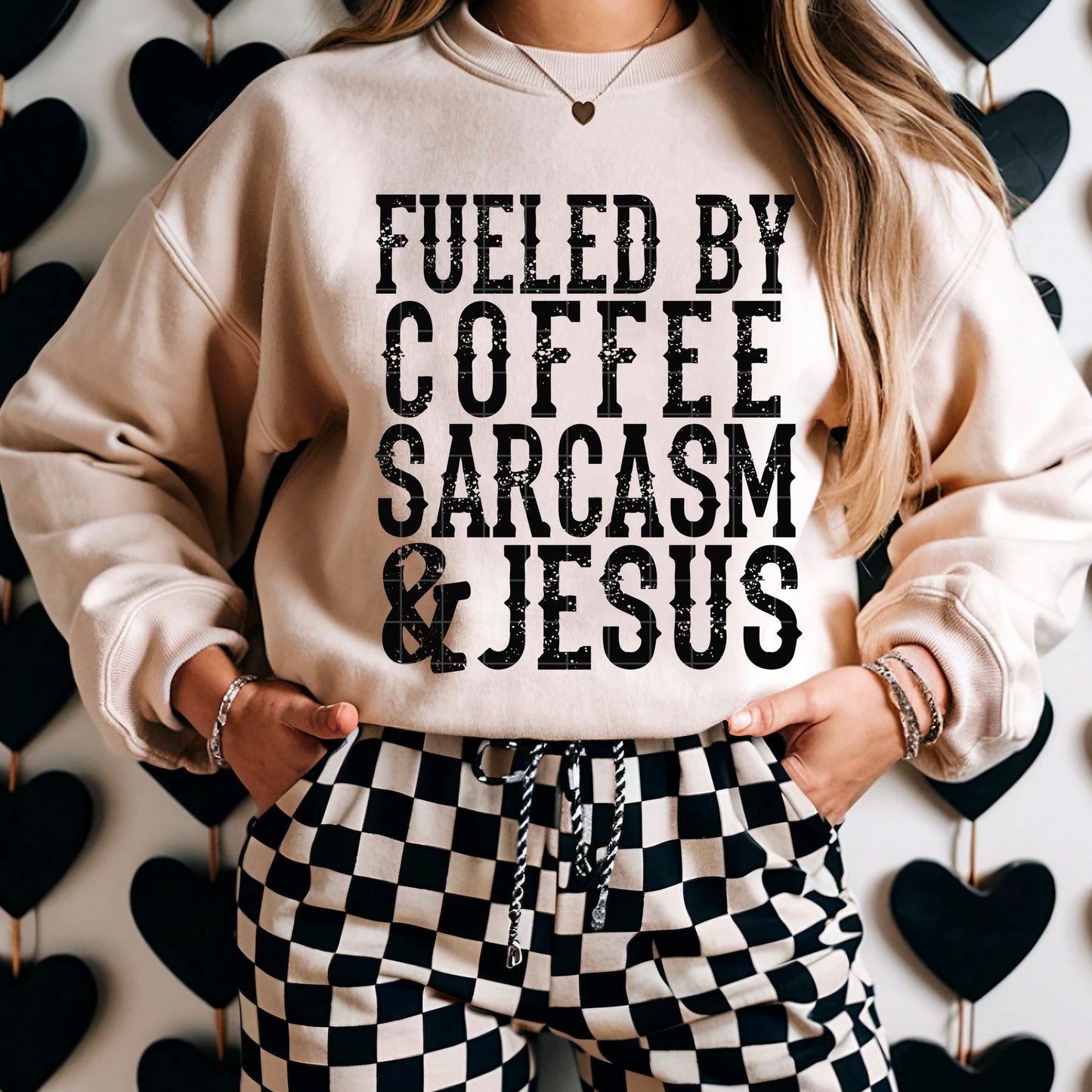Fueled by coffee sarcasm jesus (black) -DTF&UV