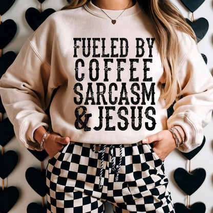 Fueled by coffee sarcasm jesus (black) -DTF&UV
