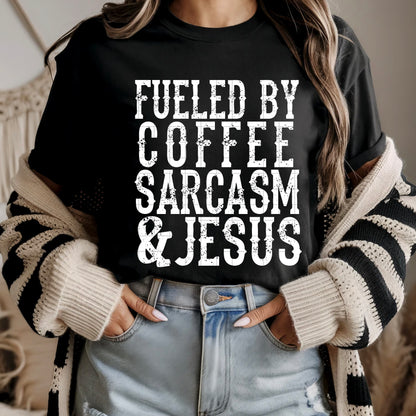 Fueled by coffee sarcasm jesus (White) -DTF&UV