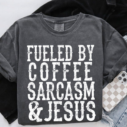 Fueled by coffee sarcasm jesus (White) -DTF&UV