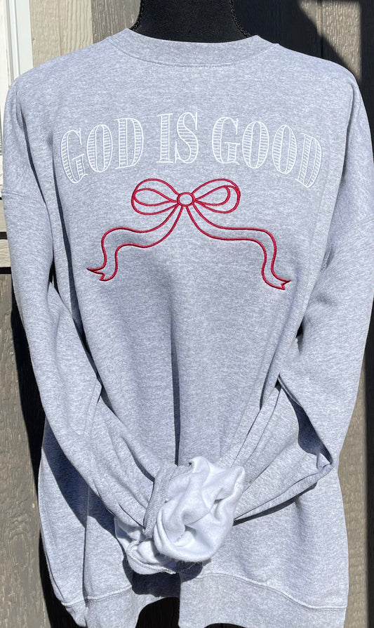 God Is good Bow Embroidered Sweatshirt