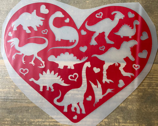 Valentines-Heart dinosaurs 9”-DTF RTS