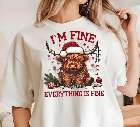 I’m fine everything’s fine Christmas cow-DTF