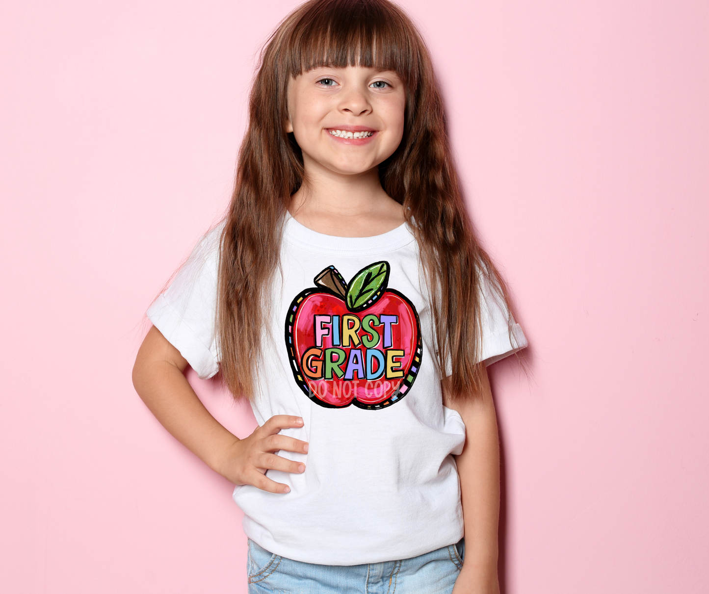 Funky Painted Apple Pink First Grade-DTF