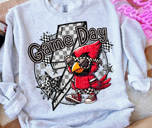 Game Day Cardinals red white black stripe on sleeve-DTF