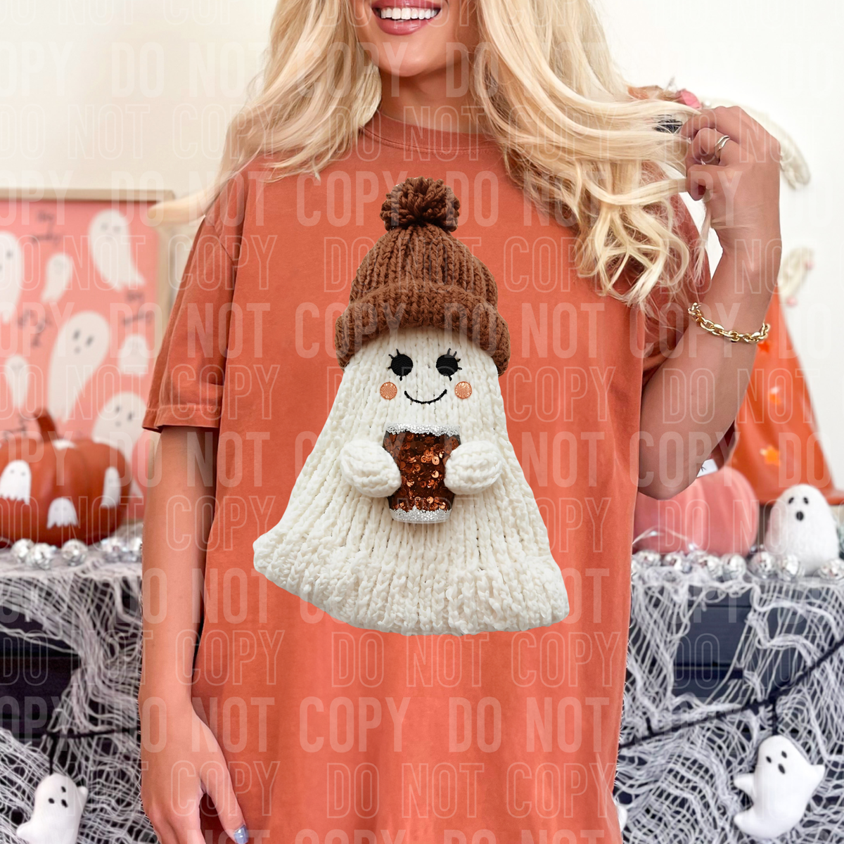GHOST COFFEE BROWN HAT FAUX YARN_ -DTF&UV