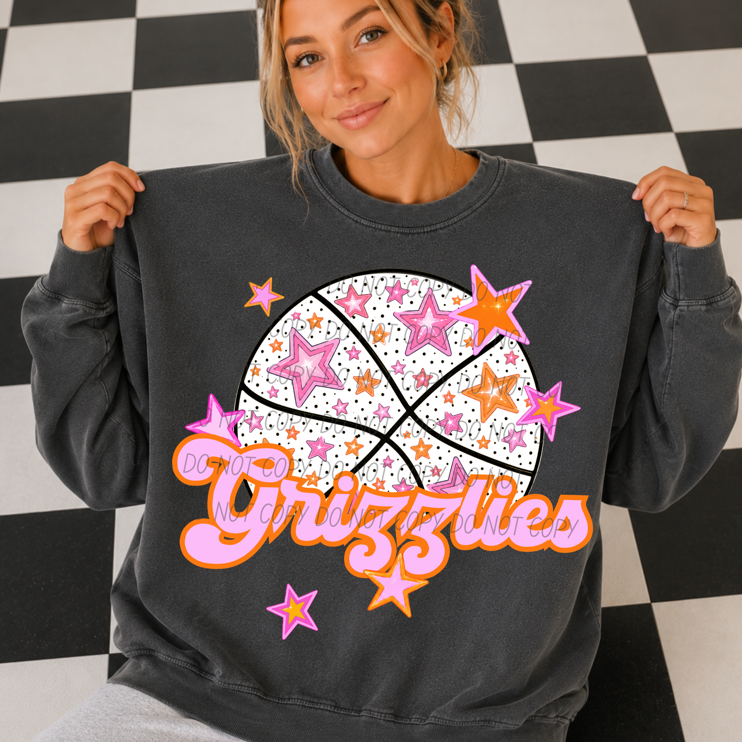 Basketball Pink Orange Stars Mascot (Dropdown)- DTF&UV