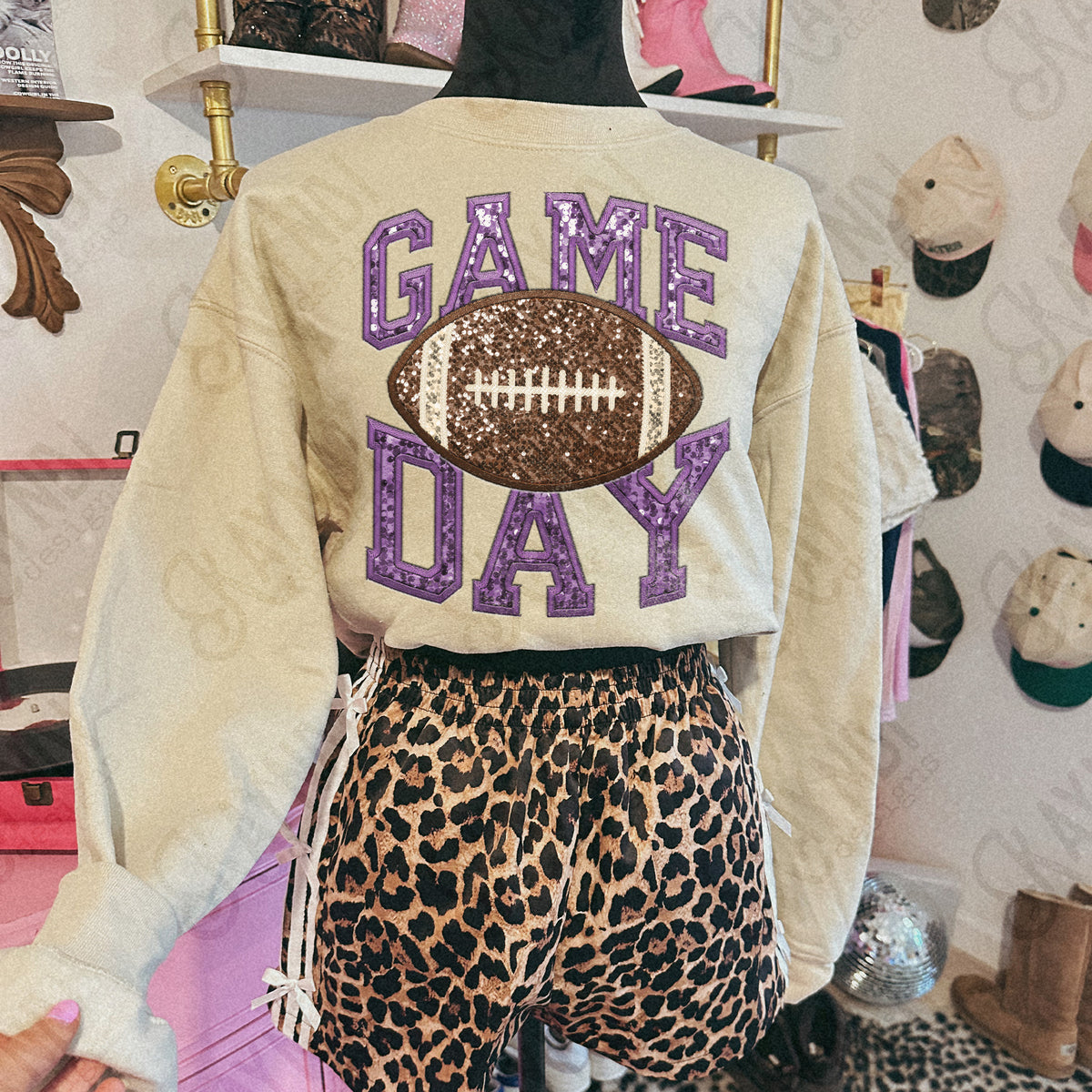 Game Day Football faux sequin embroidery (Color Dropdown)-DTF&UV