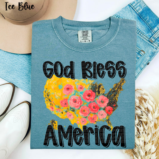 God Bless America USA floral- DTF&UV