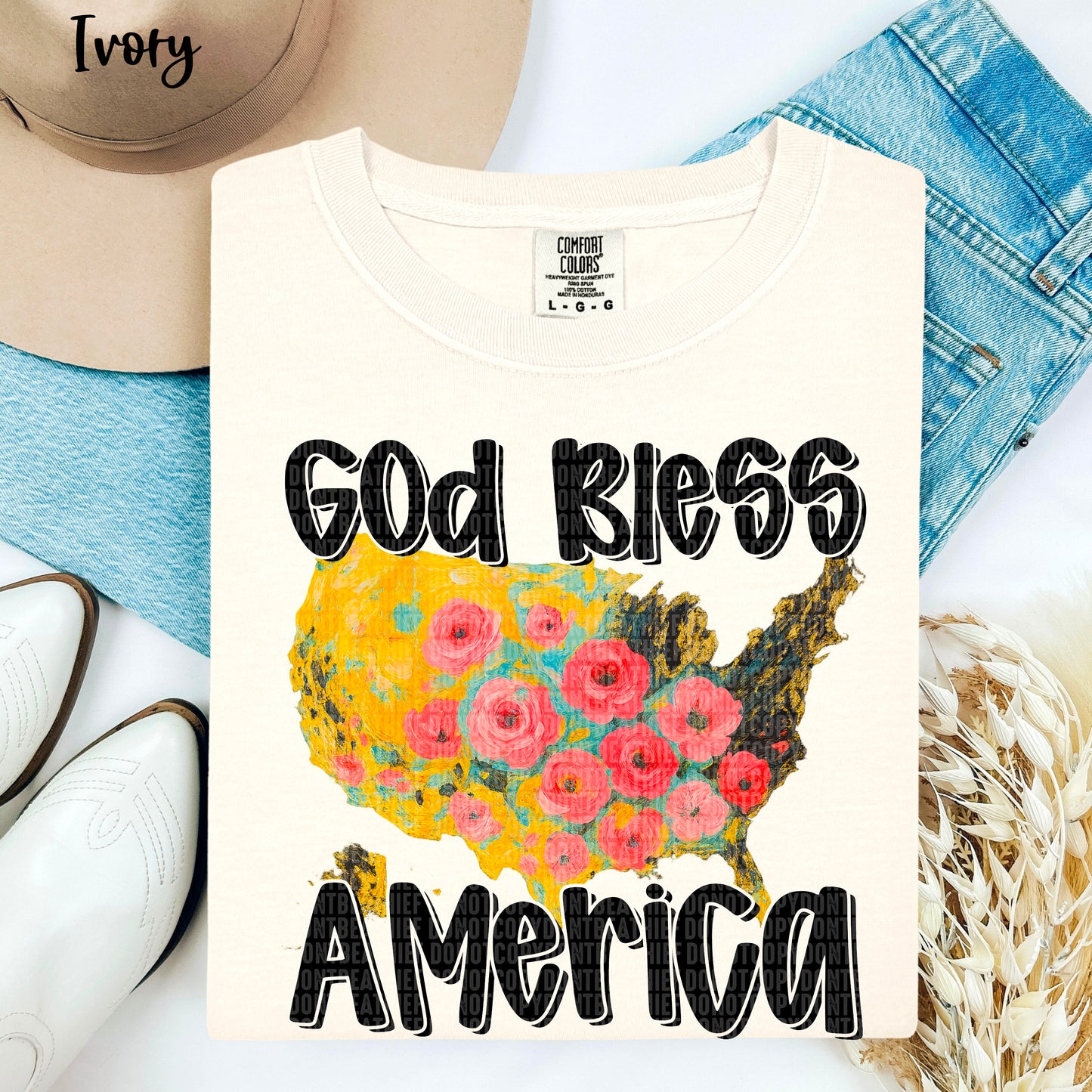 God Bless America USA floral- DTF&UV