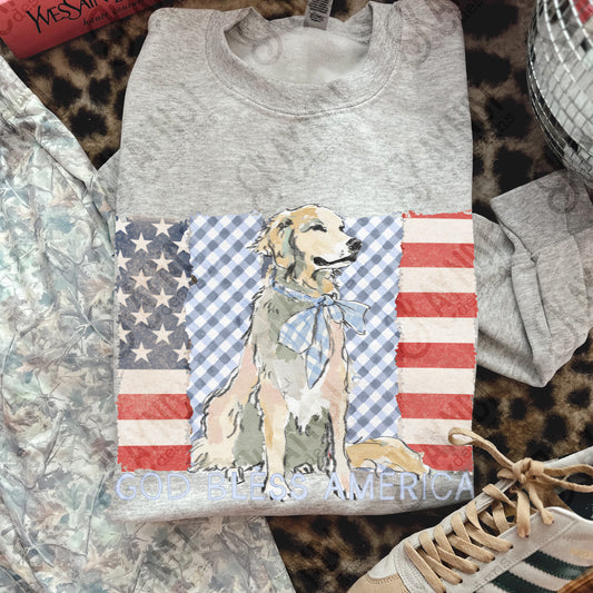 God Bless America Flag with dog-DTF&UV
