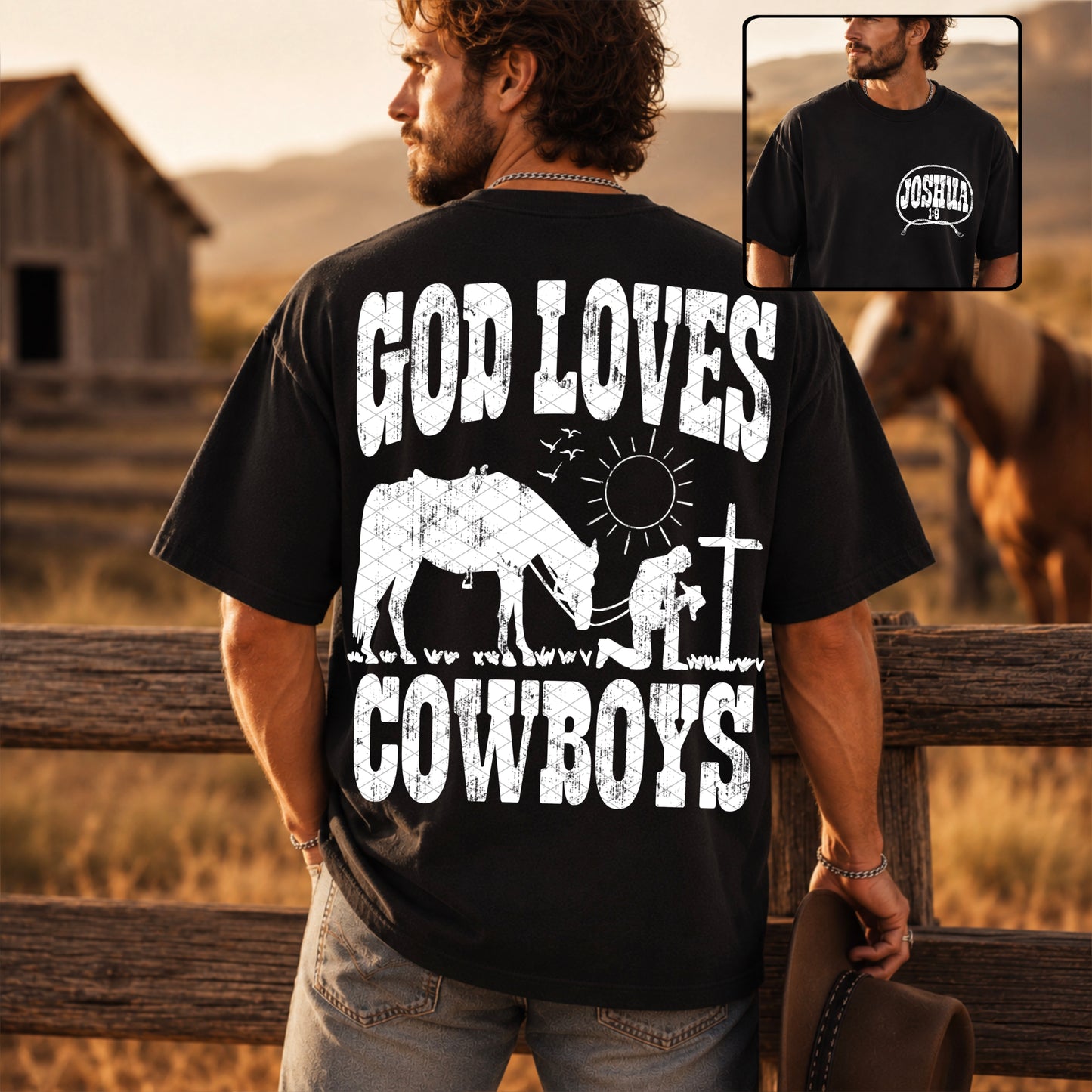 God loves cowboys white (front and back included) -DTF&UV