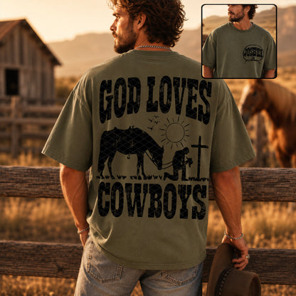 God loves cowboys Black (front and back included) -DTF&UV