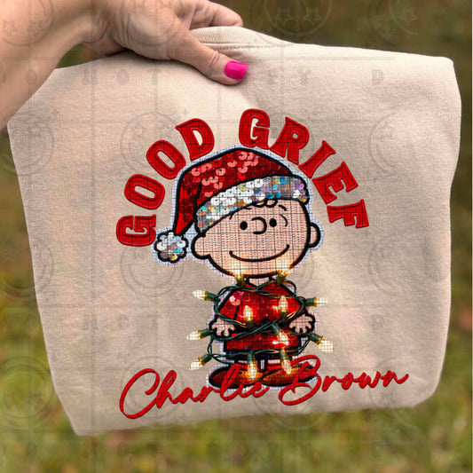 Good grief Charlie Brown faux sequin  -DTF&UV