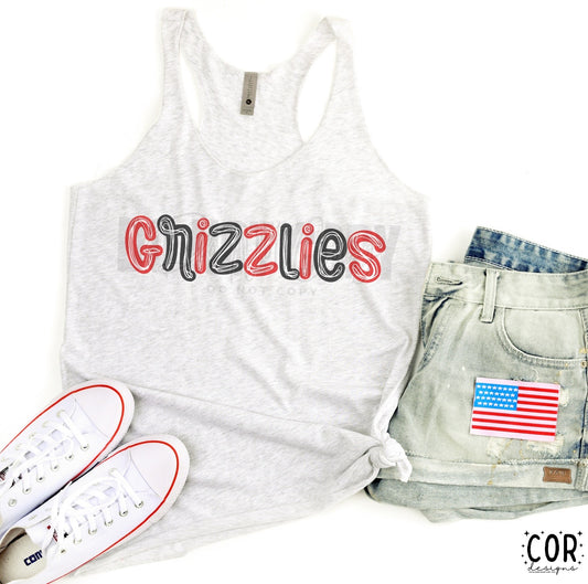 Grizzlies Red & Black W Wht - DTF
