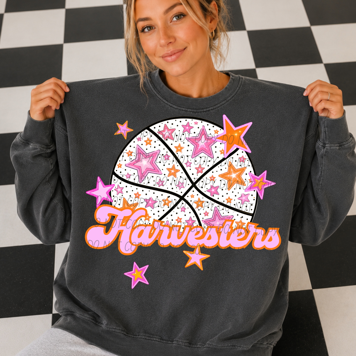Basketball Pink Orange Stars Mascot (Dropdown)- DTF&UV