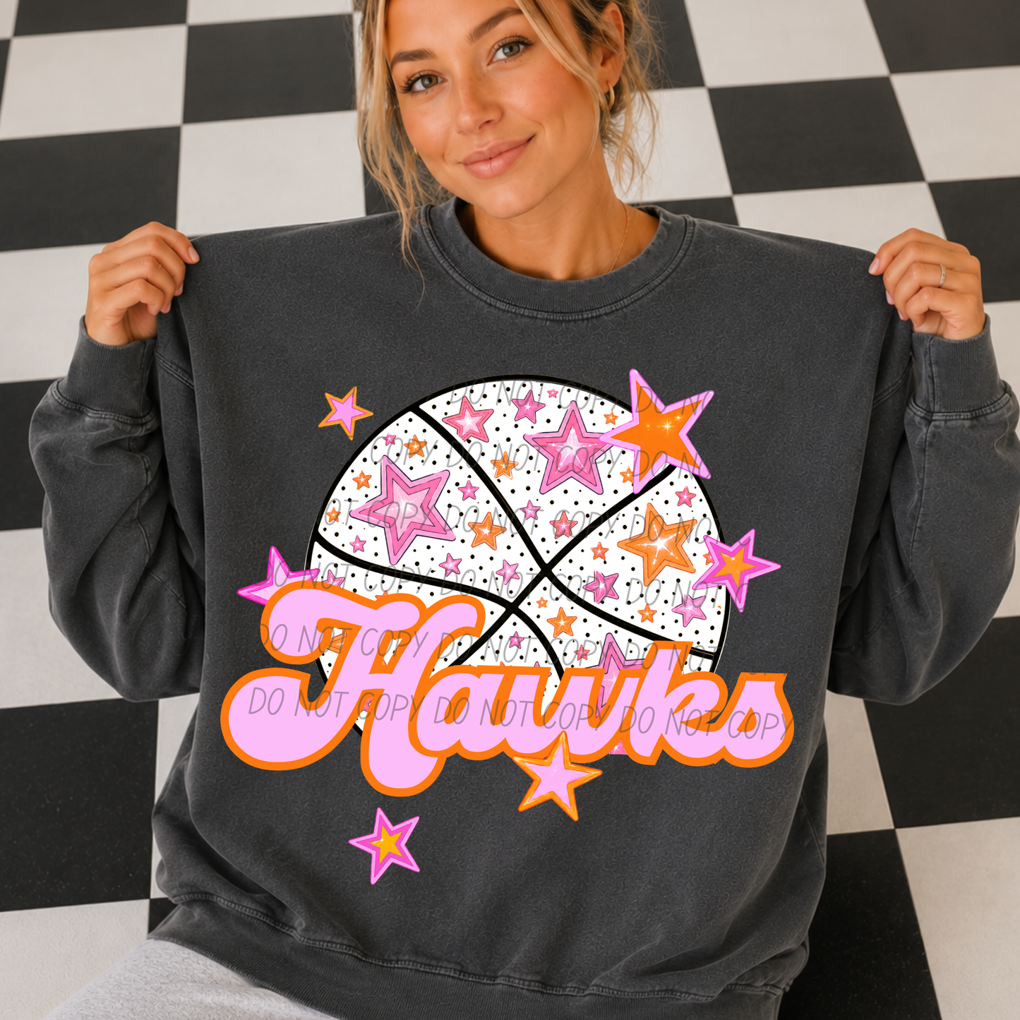 Basketball Pink Orange Stars Mascot (Dropdown)- DTF&UV