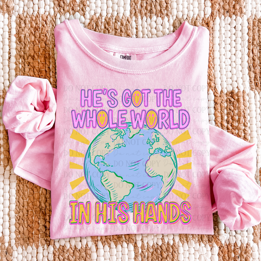 HE'S GOT THE WHOLE WORLD IN HIS HANDS smiley face -DTF&UV