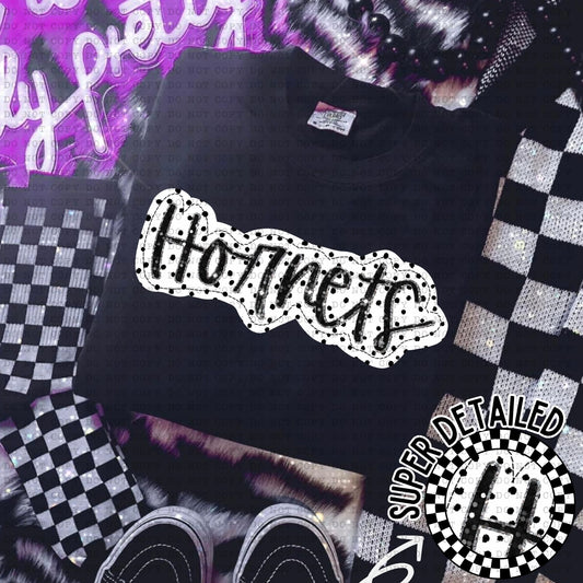 Hornets Black And White Polka Dot Faux Stitch - DTF