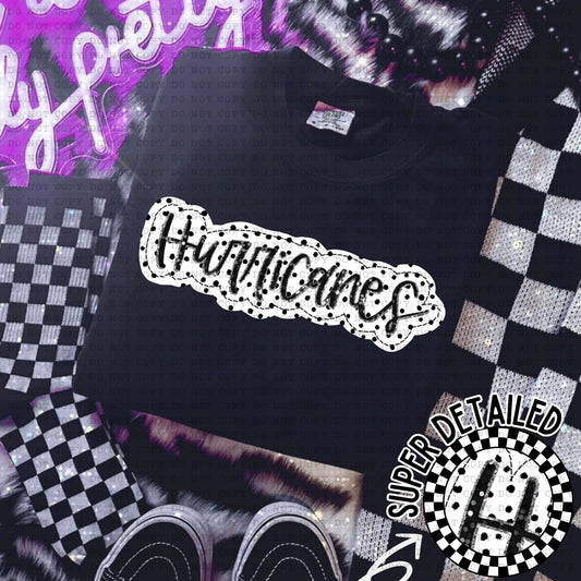 Hurricanes Black And White Polka Dot Faux Stitch - DTF