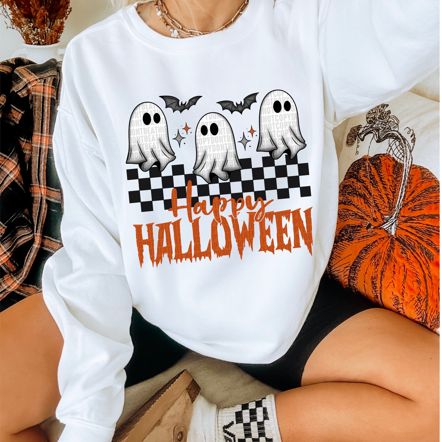 Happy Halloween checkered ghost-DTF