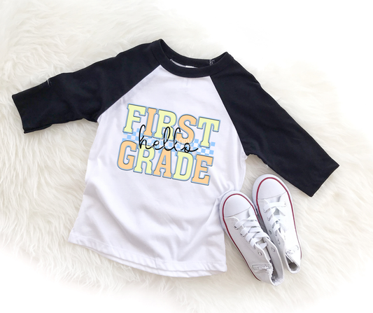 Hello First Grade Blue Checkered-DTF