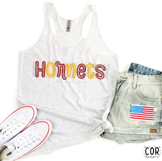 Hornets Red & Yellow W Wht - DTF
