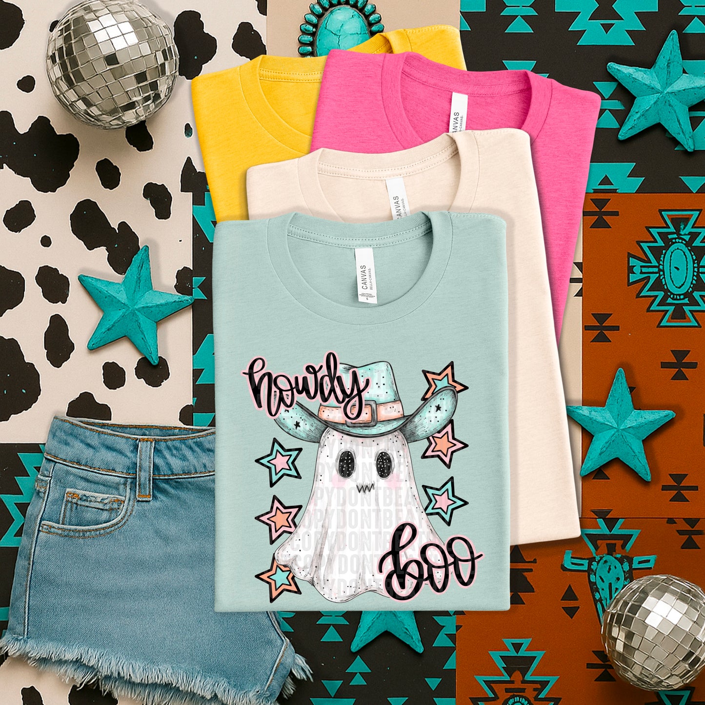 Howdy Boo turquoise hat stars-DTF&UV