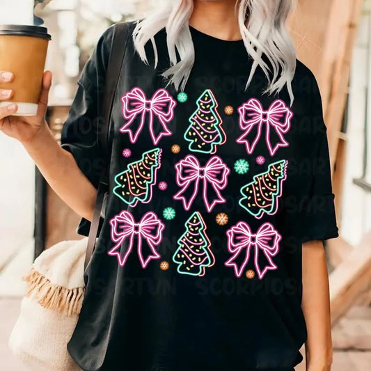 Neon Christmas tree Cakes and bows-DTF