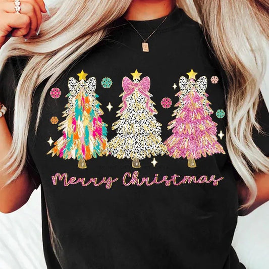 Merry Christmas Colorful Trees -DTF