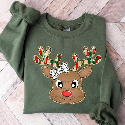 Girl Reindeer with Dotted Bow-DTF