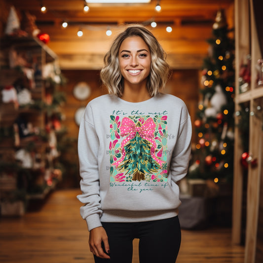 It’s the Most Wonderful Time of Year Tree w/Pink Bow-DTF